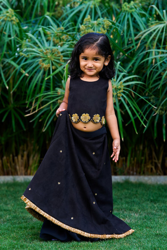 Black Suede Lehenga