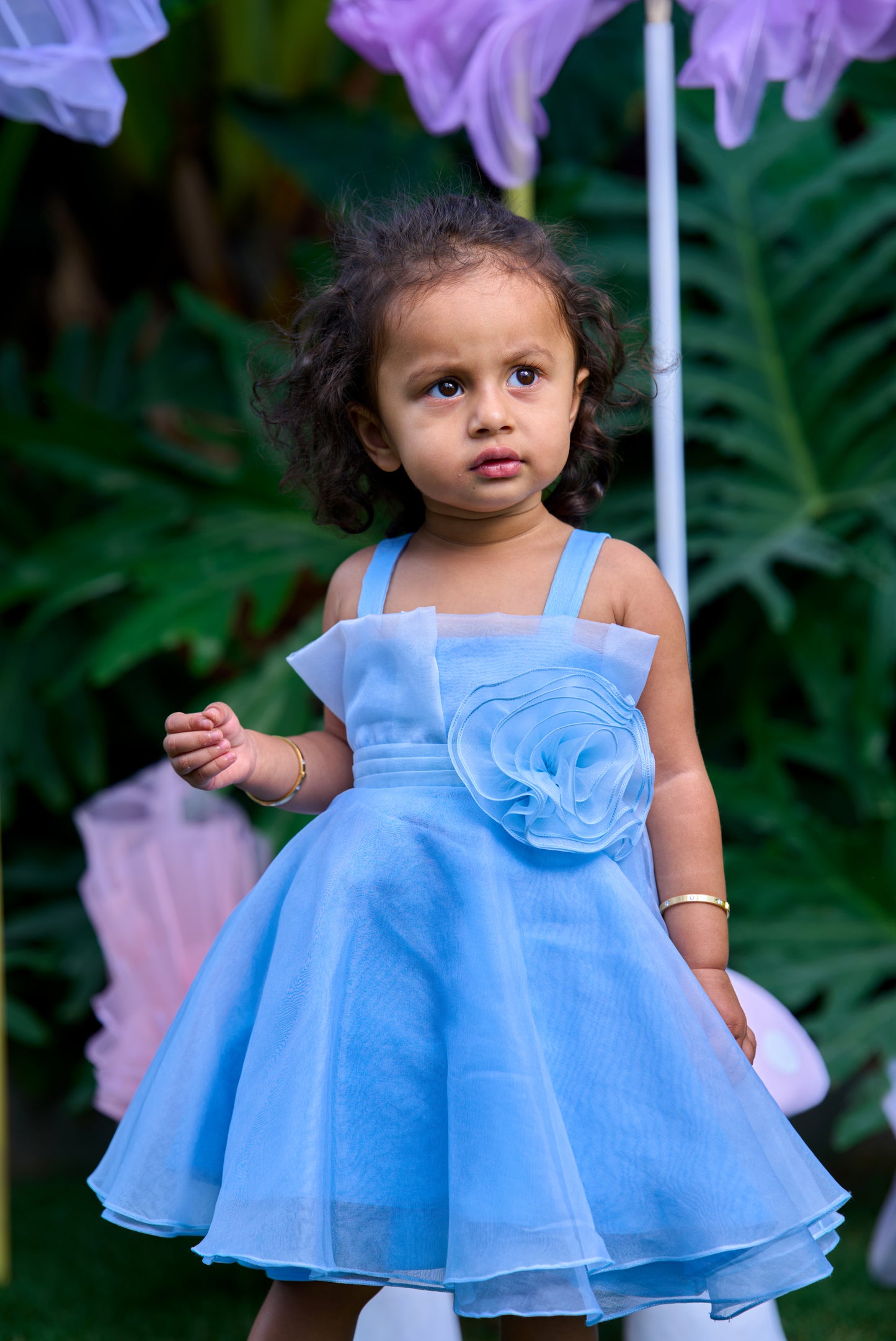 Blue Pleates Flower Dress