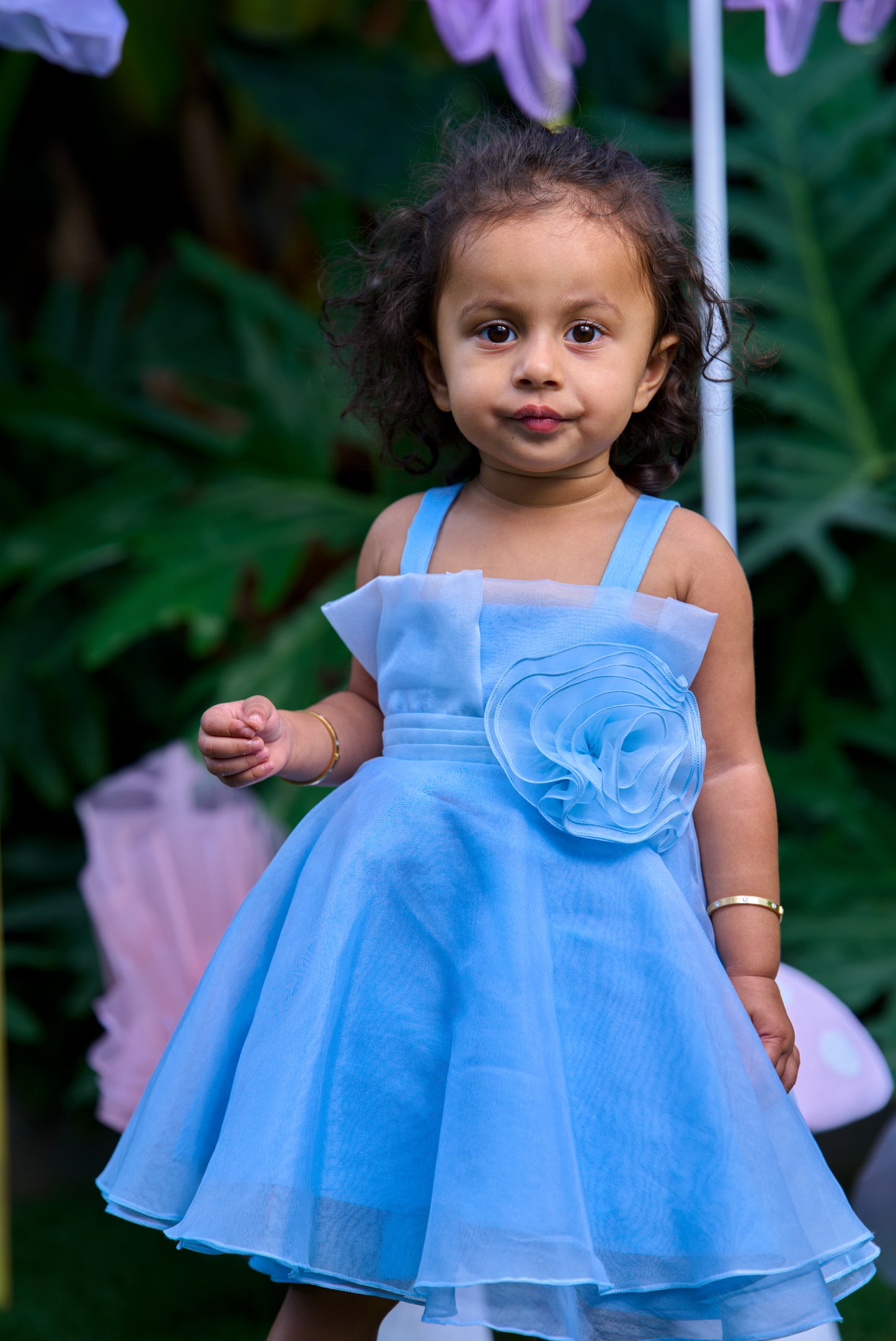 Blue Pleates Flower Dress