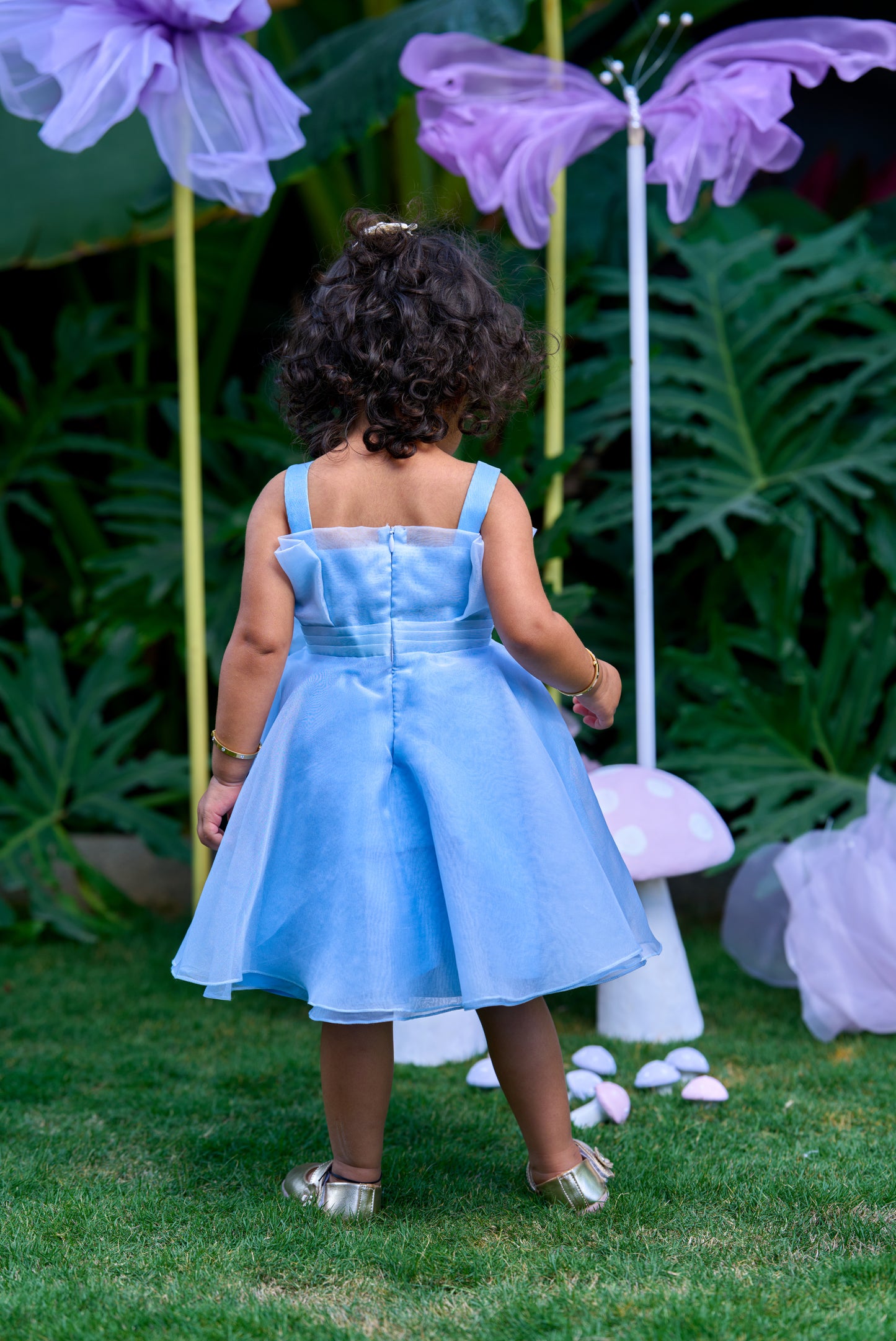 Blue Pleates Flower Dress