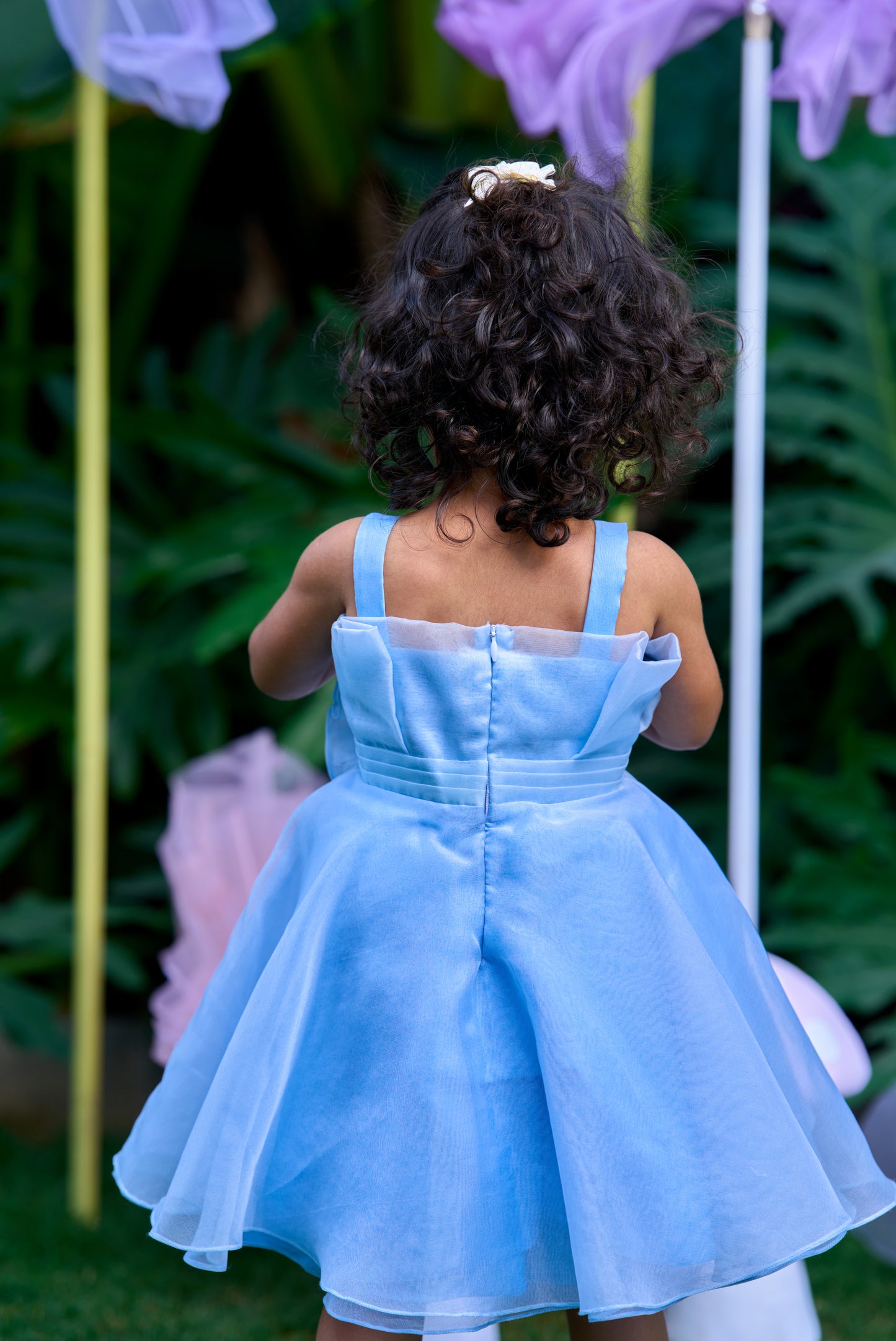 Blue Pleates Flower Dress