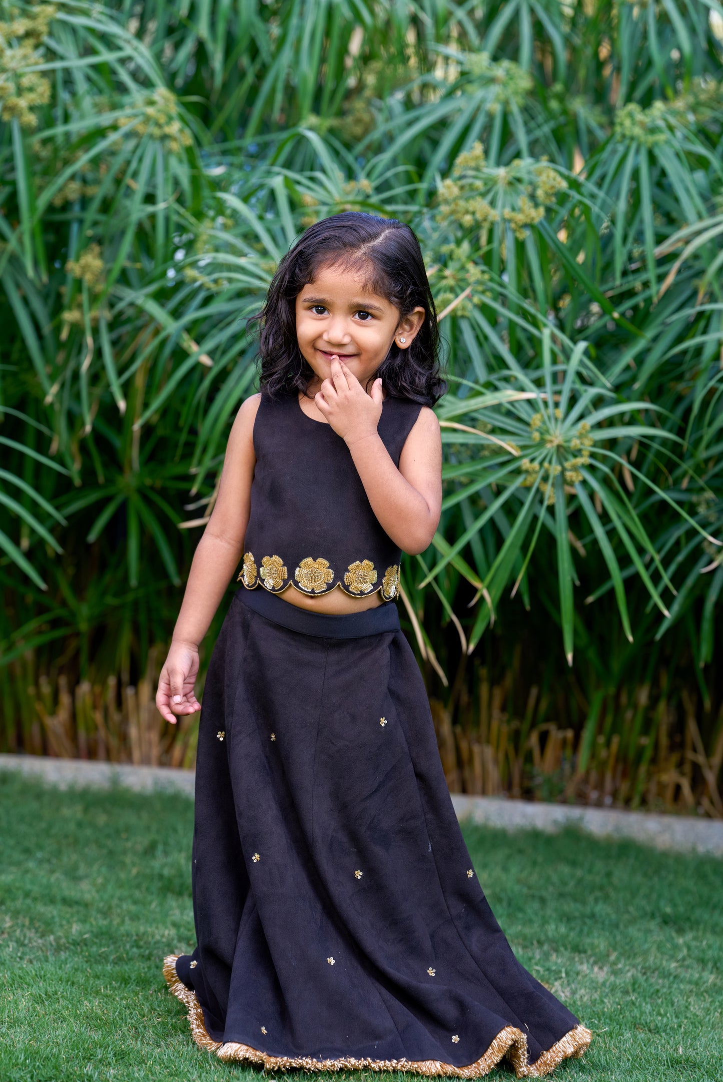 Black Suede Lehenga