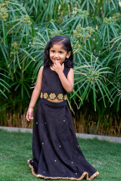Black Suede Lehenga