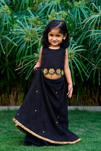Black Suede Lehenga