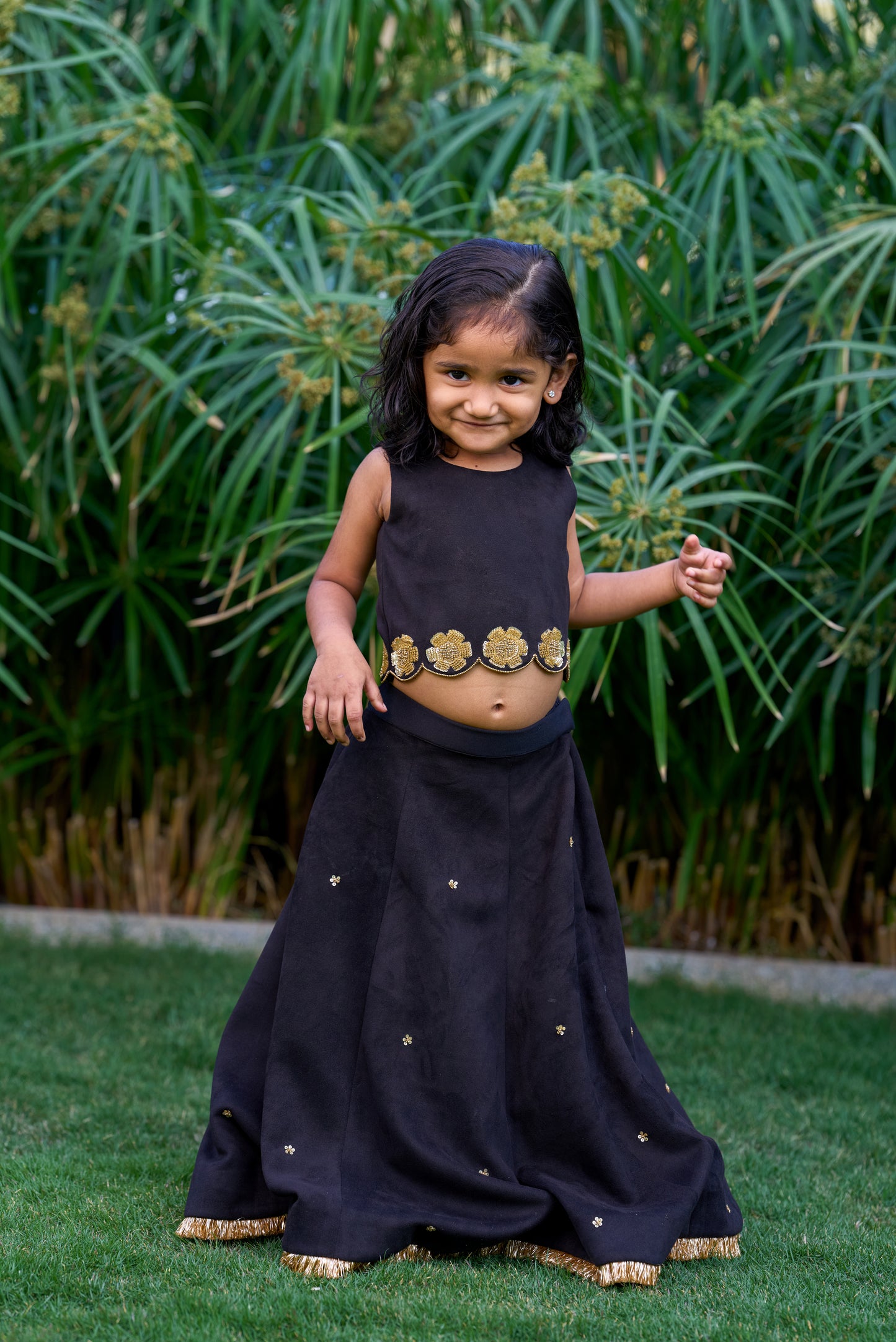 Black Suede Lehenga