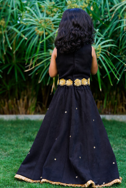 Black Suede Lehenga