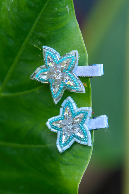 Aqua Bloom Crystal Clips